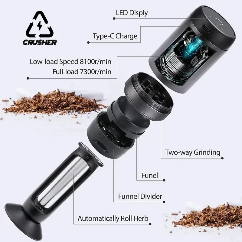 Herb Grinder Smoking Accessories CRUSHER Electric Herb Grass Grinder Horn Tube Cigarrate Filling Machine Spice Herbal Crushers for Tobacco Shop