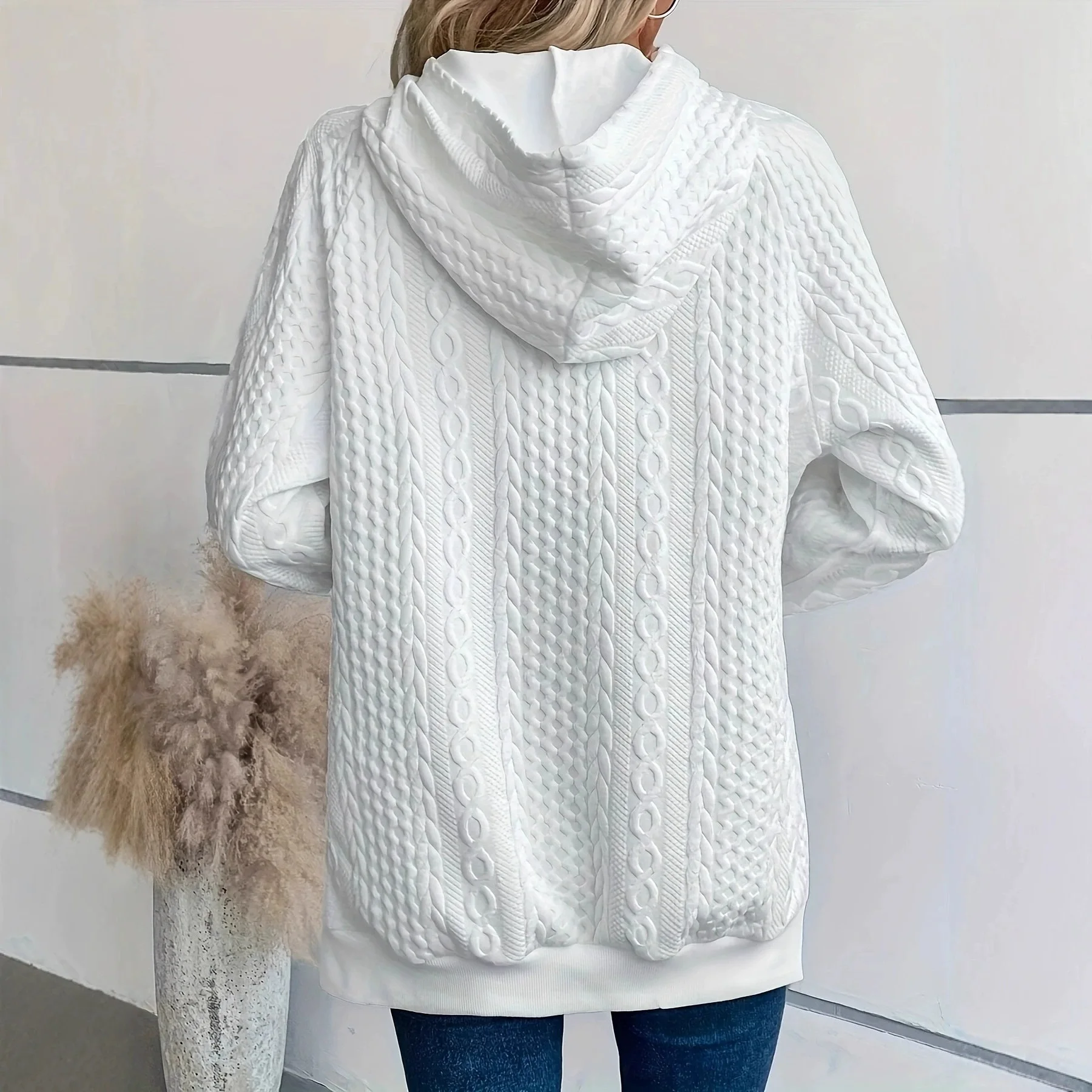 White Casual Hoodie Women Long Sleeve Sweatshirt