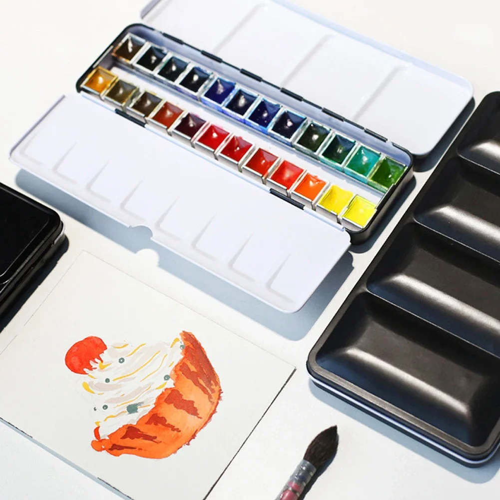 Watercolor Paint Pans Empty Full Half 6/12/14/24pcs White Plastic Artists Palette Art Supplies