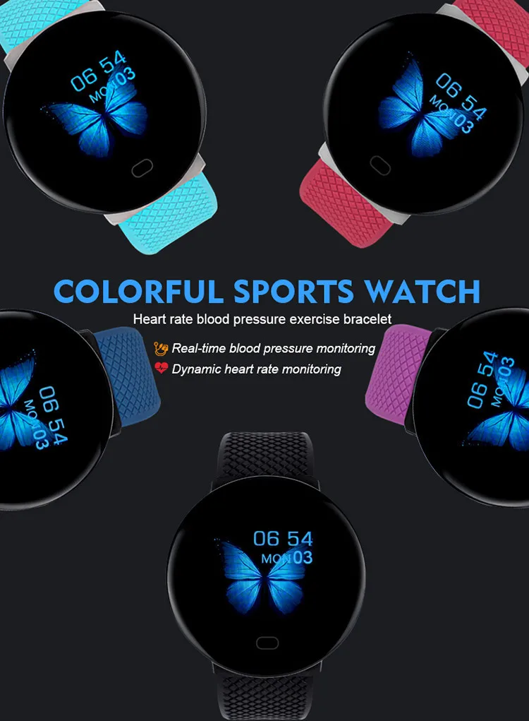 D19 Color Screen Smart Watch Heart Rate Blood Pressure Call Information With Bluetooth Connection Mobile Phone Men Women Watches