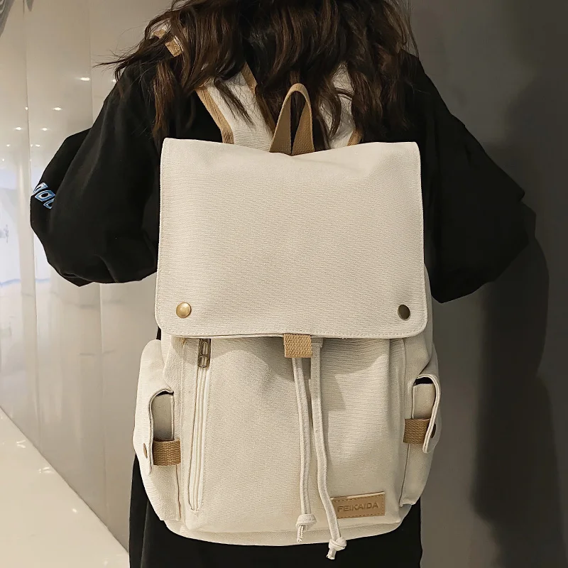 Trendy Lady Men Canvas Drawstring School Bag Girl Boy College Backpack Male Female Travel Book Bag Laptop Women Backpack Fashion