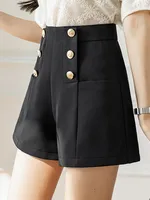 SMTHMA Casual Shorts For Women's 2026 New Summer High Waisted Shorts Versatile Gold Buttons Solid Wide Leg Pants - Image 5