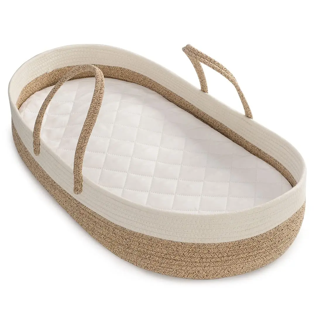 Handwoven Cotton Rope Baby Changing Basket With Soft Thick Pad Baby Changing Pad
