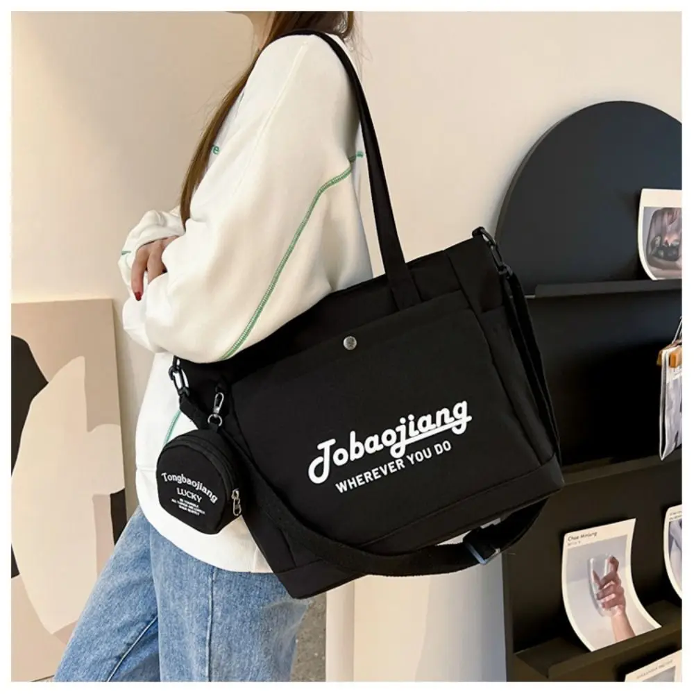 

Fashion Letter Print Shoulder Bag with Coin Purse All Match Tote Bag Large Capacity Canvas Bag