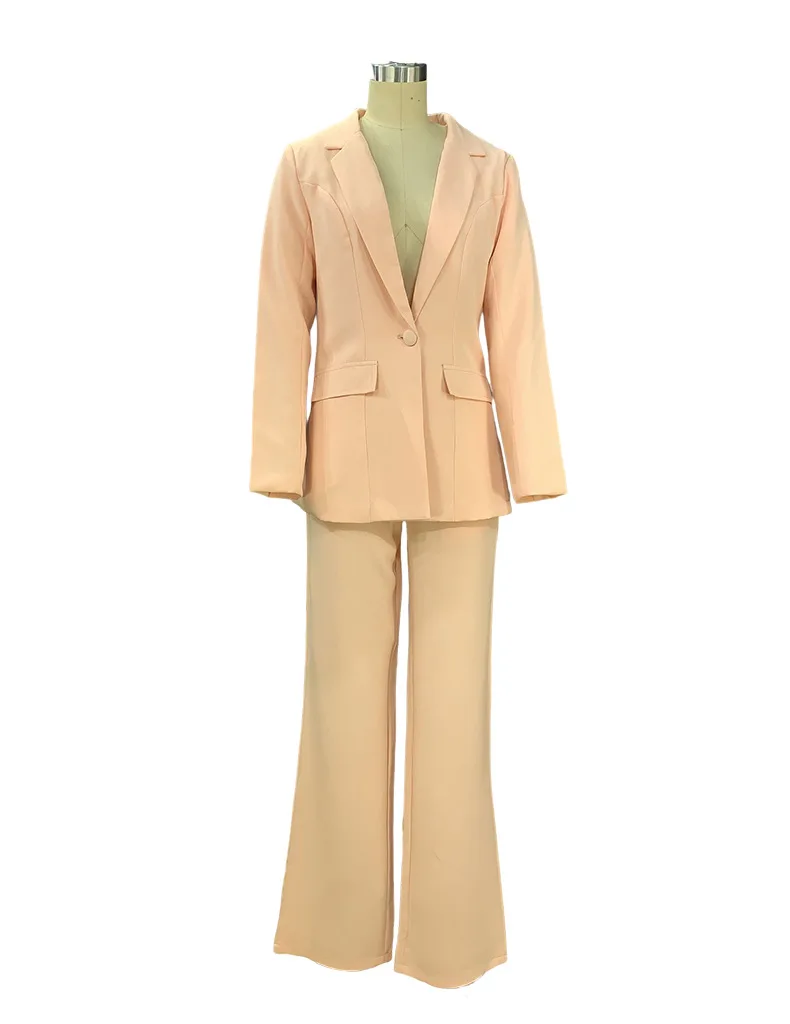 Hot Sell Slim Casual Office Lady Pant Suits Two Pieces Sets Solid Color Blazer And High Waist Wide Leg Pants New Fashion Set