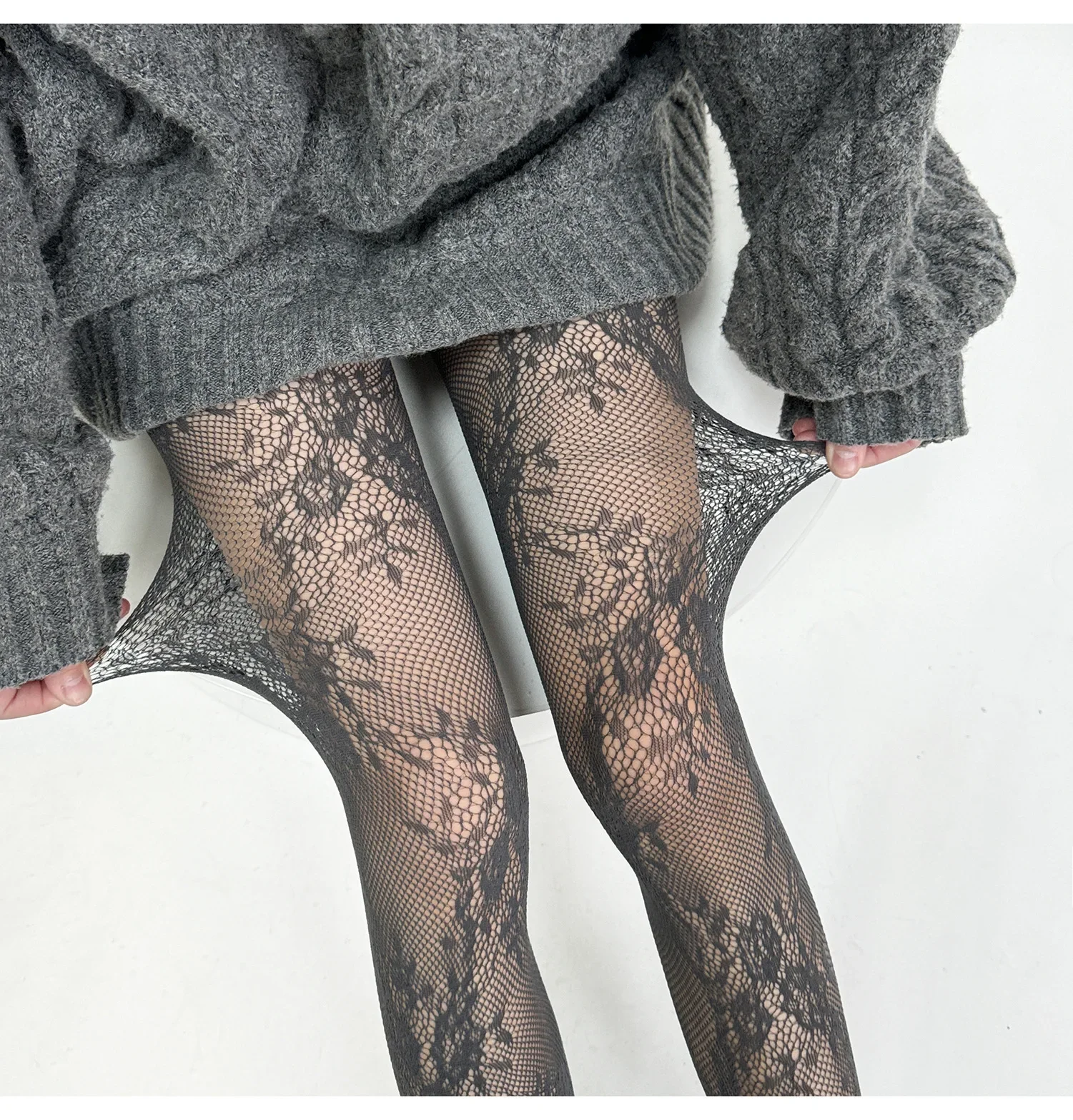 Neue Strumpfhosen für Damen, sexy Spitzenstrümpfe mit Blumenmuster, oberschenkelhohe Strümpfe, Netzstrümpfe, Damenstrumpfhosen – Detail 7