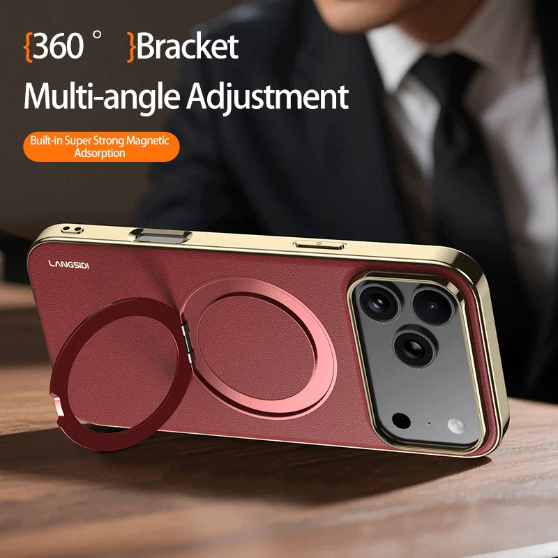 Luxurious Magnetic Leather Phone Case with Ring Holder and Lens Protection