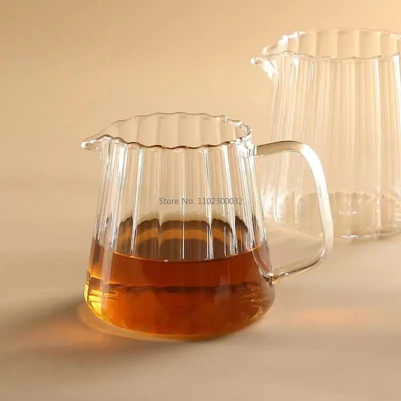 Stripe Heat-resistant High Borosilicate Glass Teahouse Tea Set Accessories Chahai Milk Glass Pitcher Coffee Pot 150/410/575ml glass pitcher