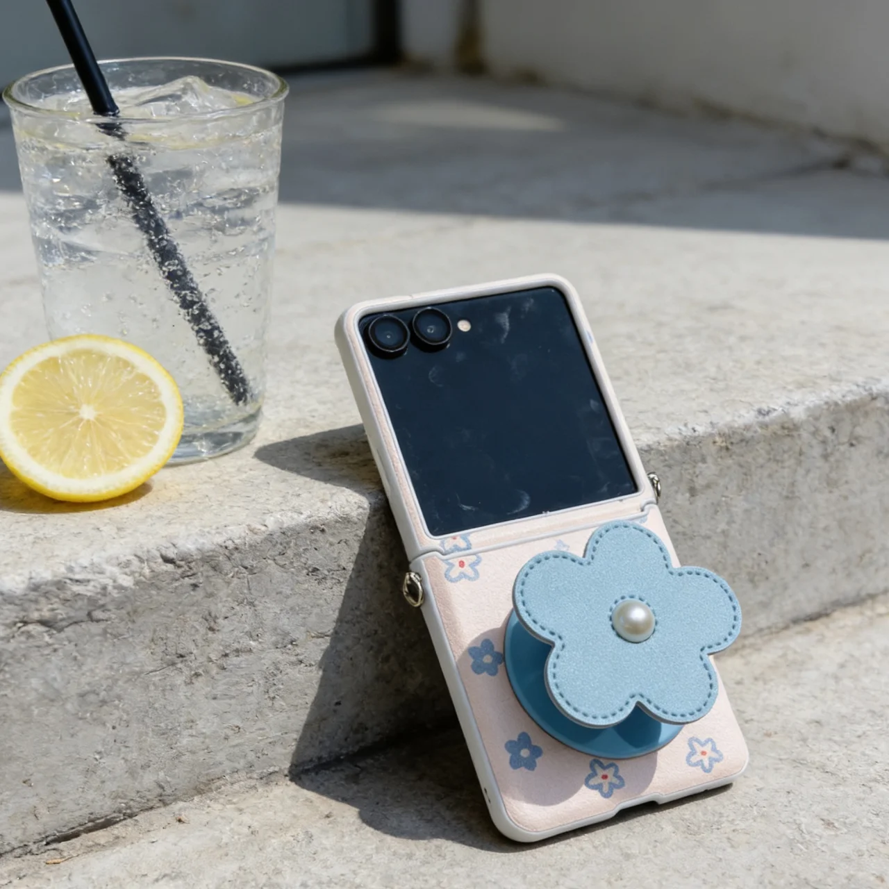 Chic Floral Leather Phone Case with 3-in-1 Rope Strap & Magnetic Holder