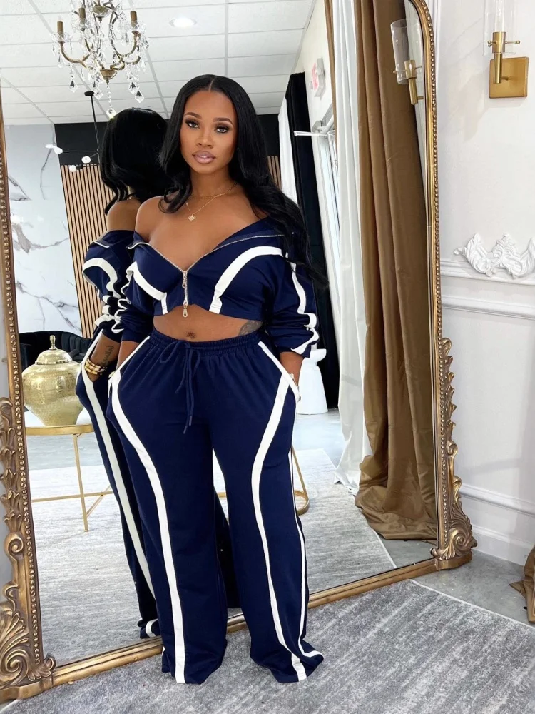 Wmstar Women's Fall and Winter Color Blocking Long Sleeved Cardigan Sporty Two Piece Fashionable Casual Set New Style 2025