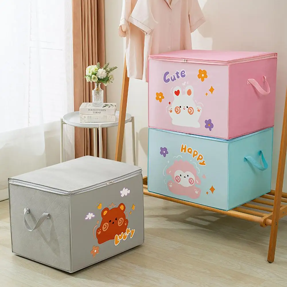 Large Capacity Clothes Quilt Storage Bag Cute Cartoon Non Bag Clothes Foldable Animals Storage Woven Storage Wardrobe Organ U0V8 3