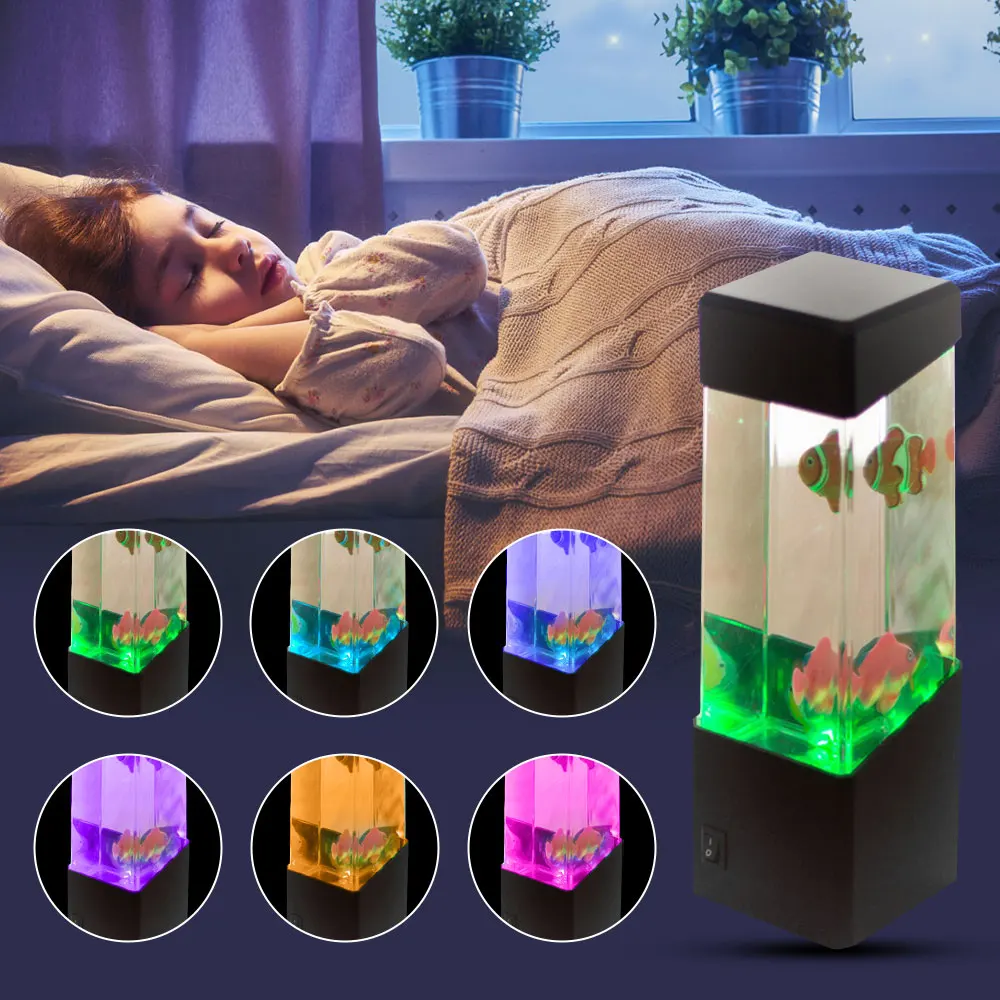 LED Jellyfish Night Light Aquarium Fish Tank Table Lamp Battery USB