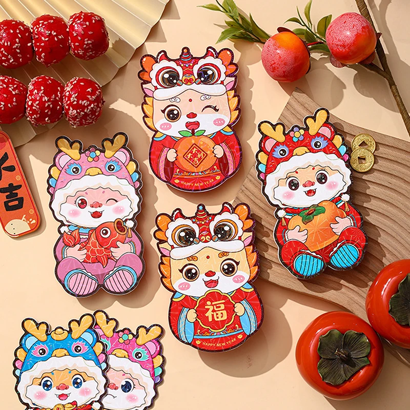 

6 шт. 2024 красный конверт с китайским драконом на праздник весны, мультяшный подарок для детей, конверты для денег на удачу, красный пакет