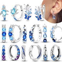 al 925 Sterling Silver Blue Zirconium Butterfly Earrings Colored Hoop Earrings Women Female Party Fine Earring Jewelry