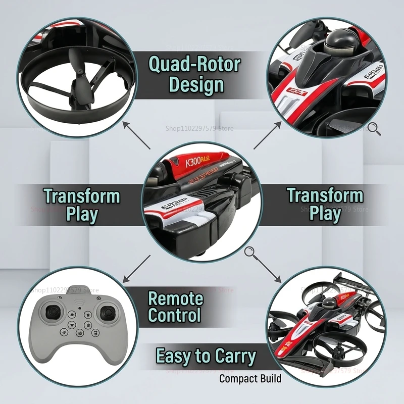 Drone Voiture 2-en-1 K300MAX RC Télécommandé Enfant Bleu