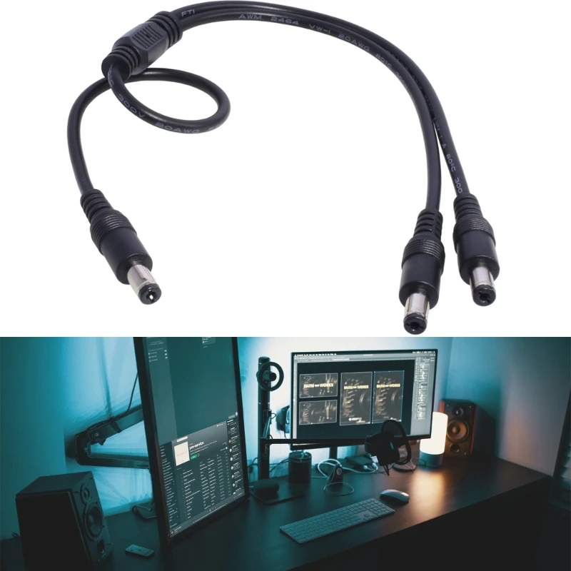 40cm DC Y Splitter Power Cable 18AWG 5.5x2.1mm Male to Dual 5.5x2.1mm Male Supply Splitter Cable for LED Light Bar Camera