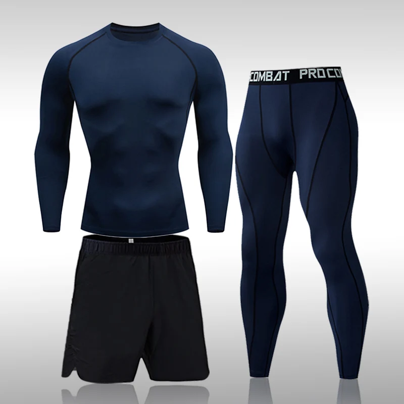 3pcs Men's Compression Sportswear Suit MMA Tight Sports Yoga Sets Workout Jogging Bjj Rashguard Clothing Tracksuit Pants Boxing