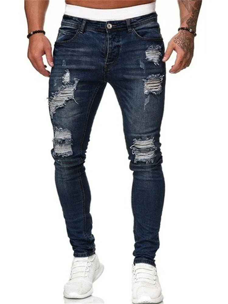 Fashion American Men Summer Patchwork Denim Pants Ripped Cropped Skinny Trouser Ankle-Length Slim Fit Casual Distressed Jeans ripped jeans,ripped patchwork jeans
