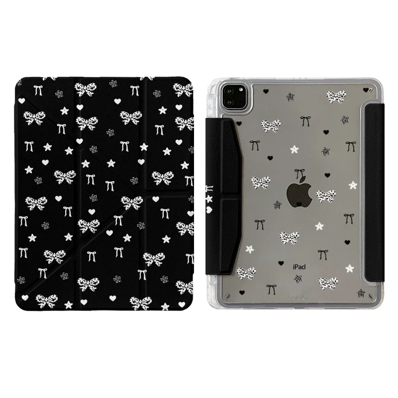 Elegant White Bow Black Tablet Case - Premium Protective Shell