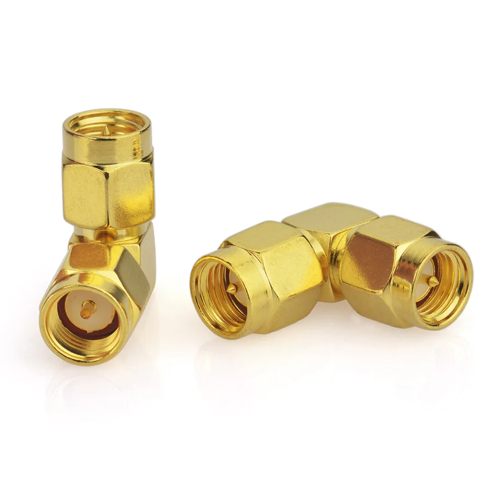 Gold Plated Brass SMA Male to Male Right Angle RF Adapter