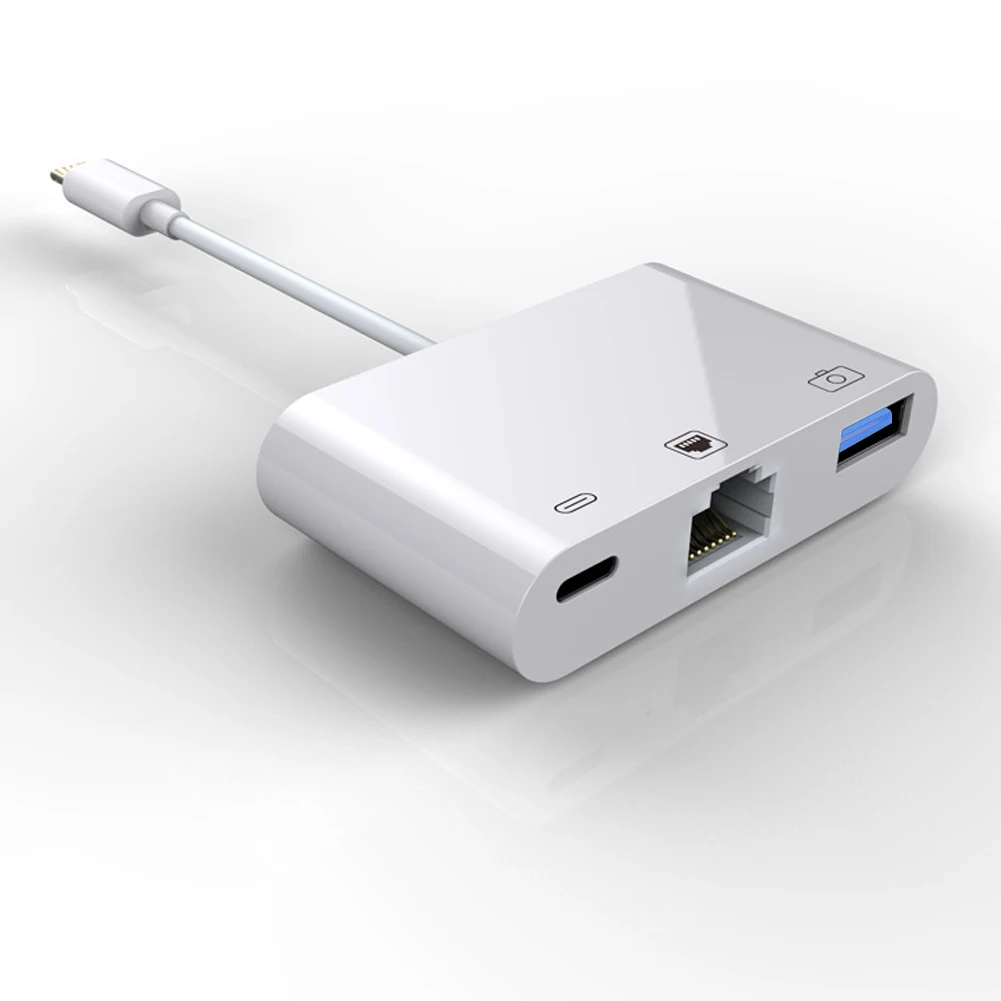 3 In 1 Lightning To Network Card Rj45 Adapter Lightning To Ethernet Camera Charging Adapter For iPhone 14 13/12/11 pro Max iPad