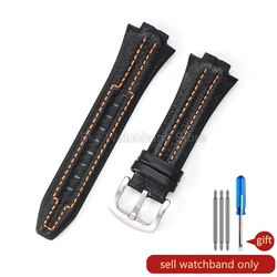 Original Black and Orange Genuine Leather Watch Strap with Steel Buckle, 15x27mm - 15x27mm (Black Orange - ST - K2)
