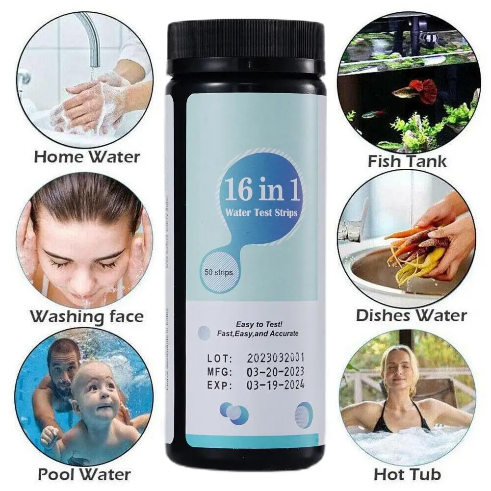 16-in-1 Water Quality Test Paper PH Hardness Test Strips Chlorine Iron Nitrate Nitrite Lab For Testing Spa Aquarium F6J5