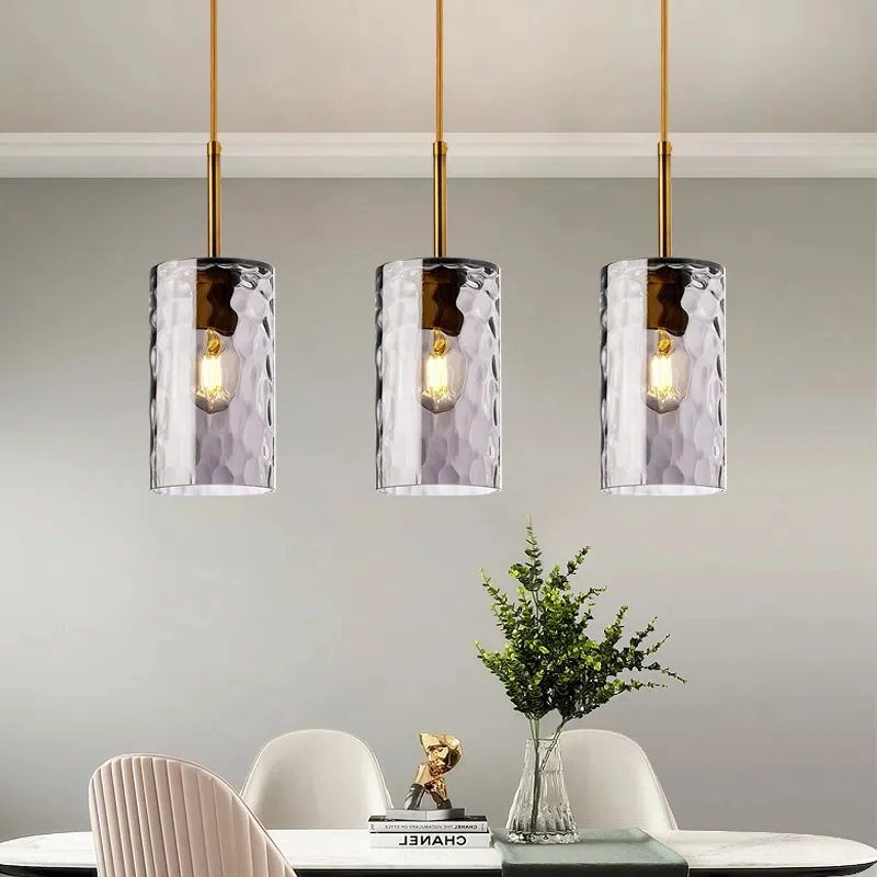 

Modern Dining Table Pendant Lights Creative Corrugated Glass Chandelier Bedroom Bedside Lamp Nordic Multicolour Lampshade Led