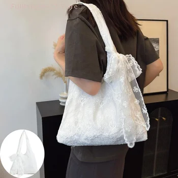 【MAX-22】Fresh Lace Flower Canvas Shoulder Bag Fashion Sweet Tote Bags Handbag Female Large Capacity Shopping Commuting Bags 1