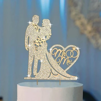 Wedding Cake Topper Crystal Rhinestone Metal Mr and Mrs Cake Topper Wedding Bride and Groom Bridal Shower Party 1