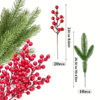 10Pcs Christmas Decoration Artificial Pine Branches Holly Berries Red Berry Branches for Christmas Tree Wreath Gifts Decoration 5