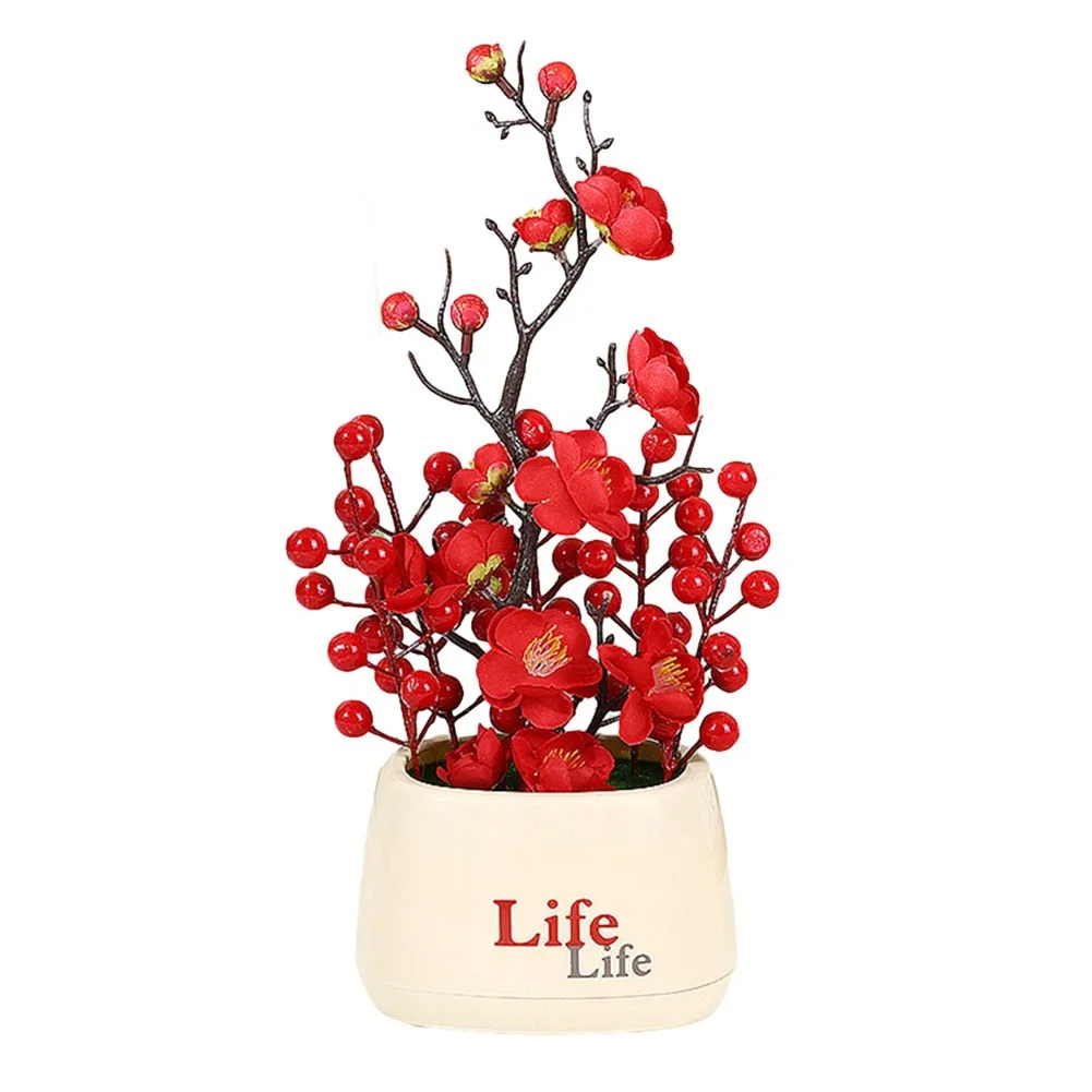 

Decorative Flowers Simulated Plant Potted Fortune Fruit Plum Bonsai Home Decoration Artificial Flowers For Decoration