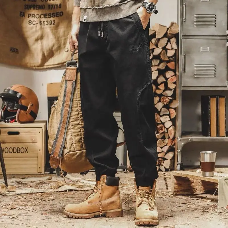 Summer Elegant Fashion Oversized Loose Casual Men's Wear Retro Overalls Solid Color Drawstring Pockets Polyester Y2K Chic Pants