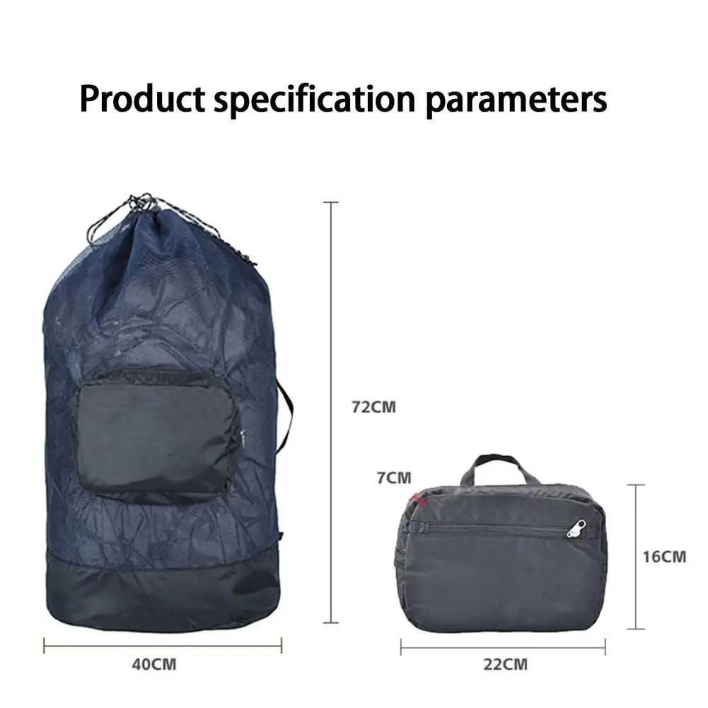 40L Mesh Backpack For Women Men Lightweight Folding Drawstring Pouch Volleyball Storage Bag For Outdoor Beach Travel