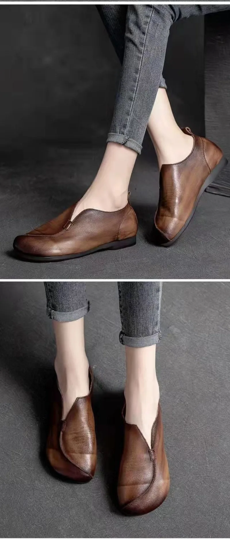 New Spring Style Women's Flat Shoess One Kick Soft Sole Retro Shoes Women Outdoor Daily Commute Round Head Zapatillas De Mujer 6