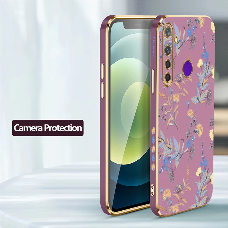 Elegant Floral Silicone Phone Case with Plating Lens Protection & Shockproof Design
