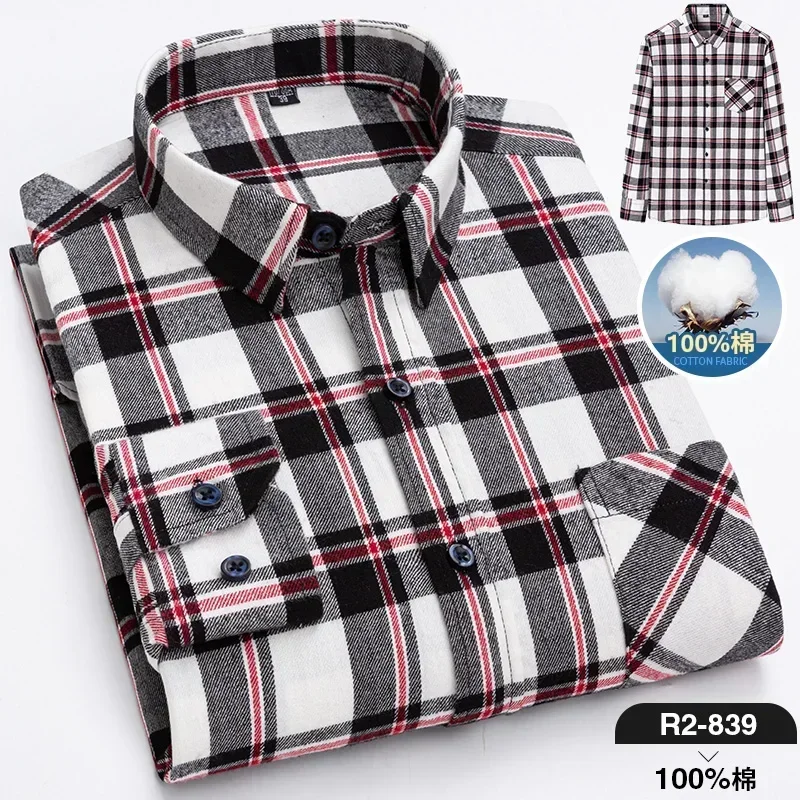 Men's Pure Cotton Plaid Long Sleeve Oversized Casual Shirt - Autumn Collection, Regular Fit