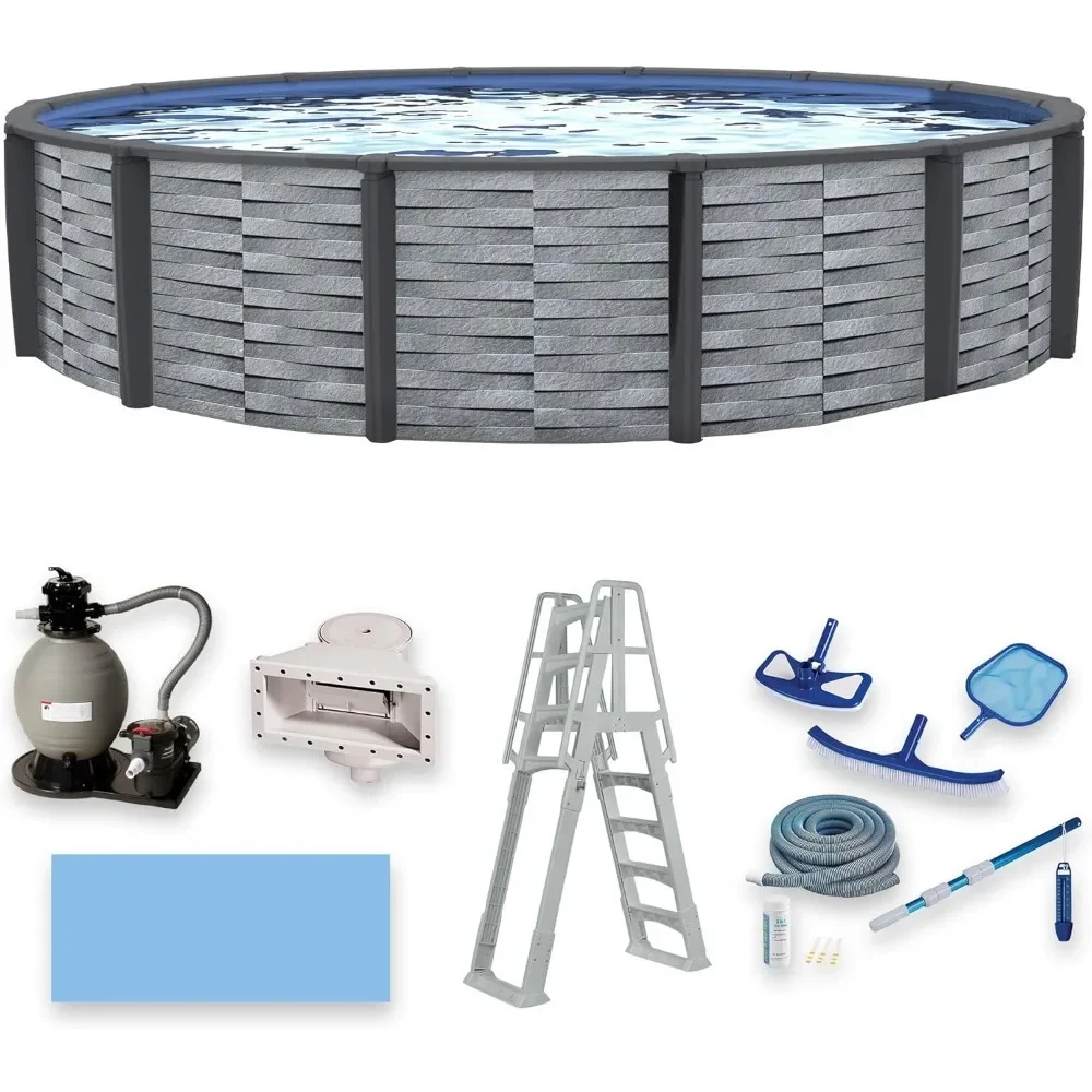 

15-ft Round 52-in Deep 7-in Package Above Ground Swimming Pool, x, GrayFree shipping