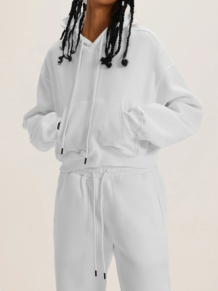 Autumn/Winter American retro hooded hoodie women plus fleece thickened Spice girls short women's hoodie