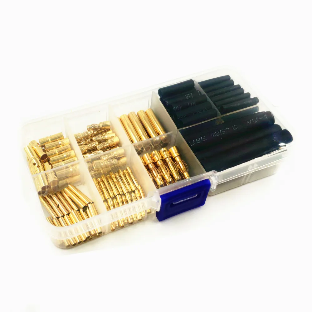 100pcs 2/3.5/4mm Gold Plated Banana Bullet Connectors Male Female Plug with Black Heat-Shrink Tube for RC Battery ESC Motor Part