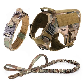 Large Dog Harness Collar Leash Set Military Dog Harnesses Pet Tactical Vest Training German Shepherd For Medium Large Dogs 1