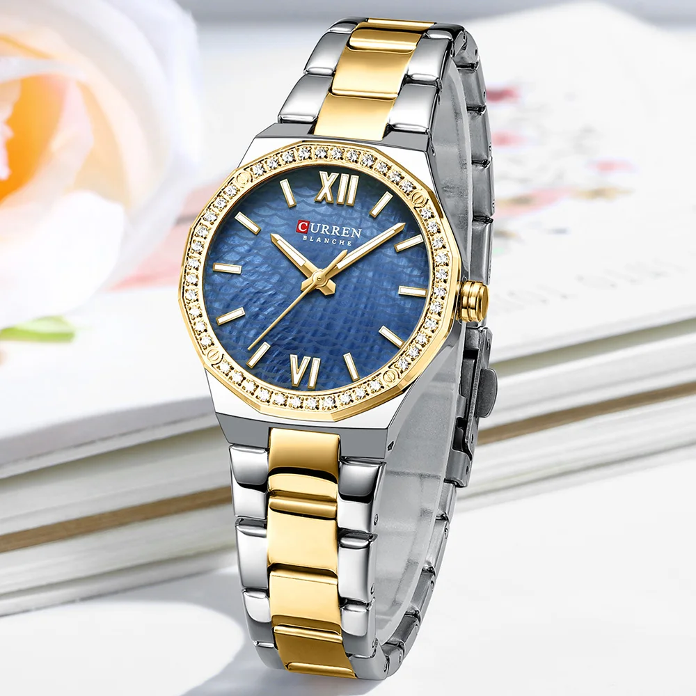 Women's Watch CURREN 2025 Romantic Luxury Dial with Rhinestones Stainless Steel Band Slim Wristwatch for Ladies Waterproof - 5
