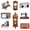 1:12 Vintage Dollhouse Wall Clock Radio TV Sewing Machine Vintage Camera Mirror Photo Frame Wooden Miniature Doll House Decor 1