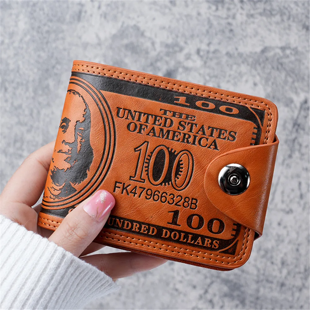 

Men's Wallet With 100 US Dollar Pattern Purses Male Leather Wallet Photo Card Holder Fashion Large Capacity Coin Purse Money Bag