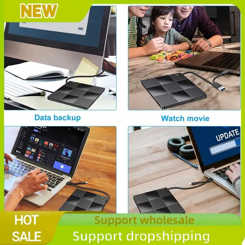 1 Piece 7-In-1 External Multi-Function Optical Drive Black Plastic Notebook External Recorder Ultra-Thin