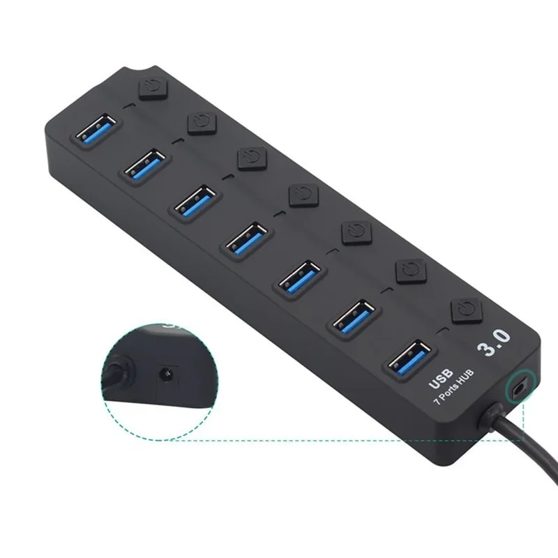 고속 USB 3.0 허브, USB 3.0 허브 분배기, 켜기/끄기 스위치, LED 표시기, EU/US 전원 어댑터 포함, 맥북 노트북 PC용, 4 포트, 7 포트