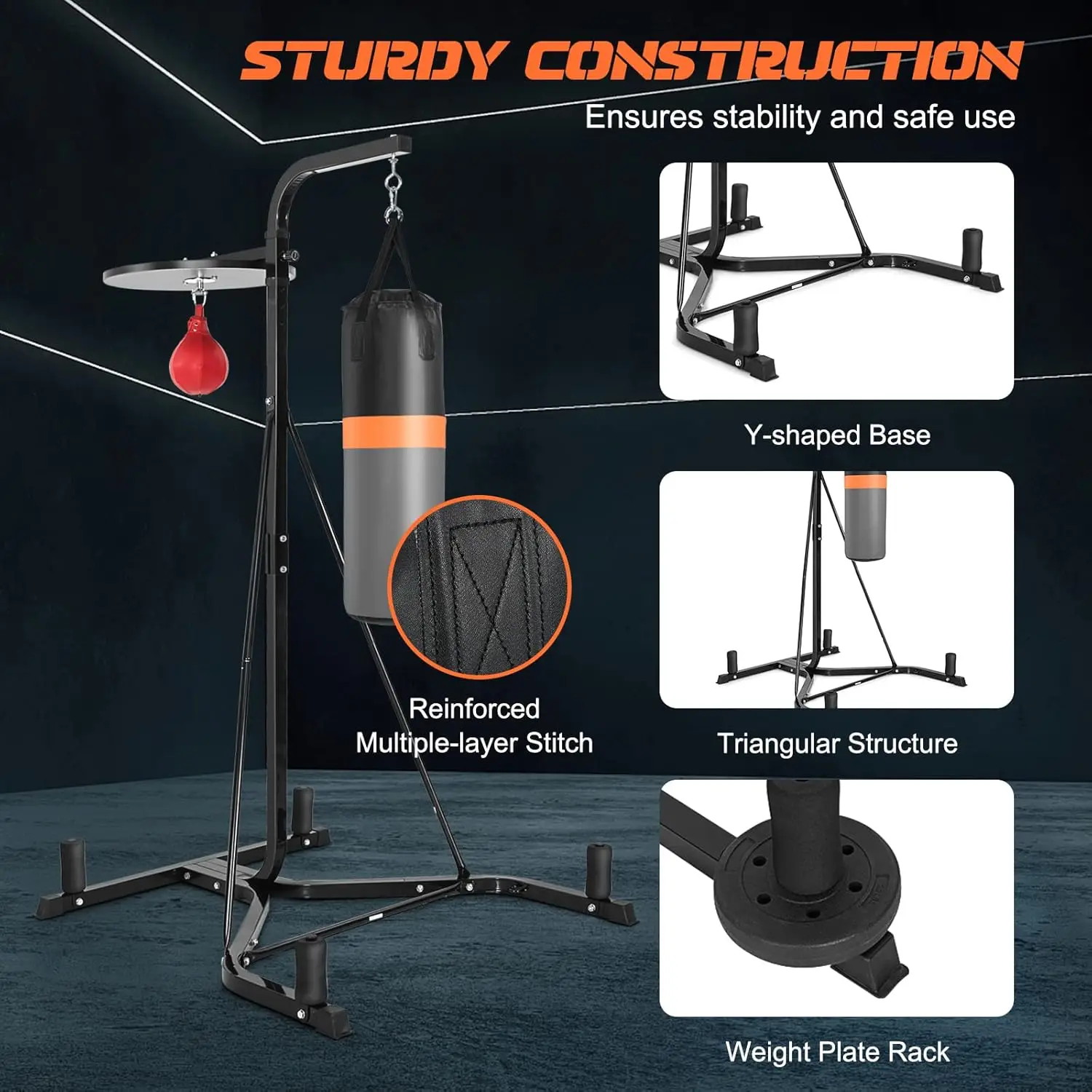 Punching Bag with Stand Adult, Freestanding Boxing Machine with Height Adjustable Speed Ball & Sandbag, Pre Filled Heavy