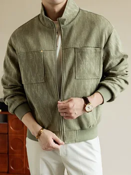 2025 Autunno Giacca casual da uomo nuova Moda coreana 100% poliestere Colletto alla coreana Zip-Up Pendolarismo quotidiano Cappotto ampio Plus Size 8XL 1