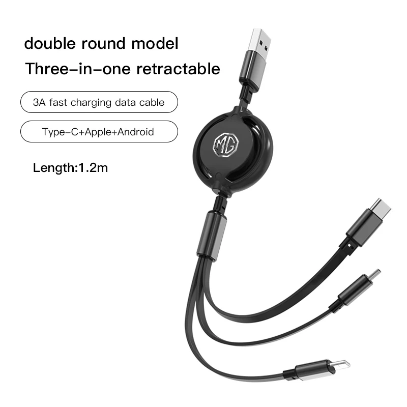 Universal 3-in-1 Fast Charging Car Cable - Lightning, Type C, Micro USB