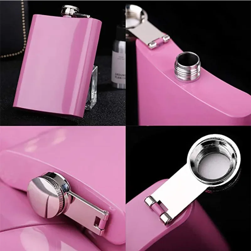 8 OZ Rose Red Portable Outdoor Metal Ms. Style Stainless Steel Hip Flask  Gift For Woman Fashion Wine Alcohol Flagon